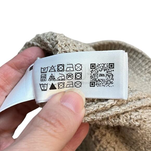 Zara Starfish Button Cardigan XS Tan Short Sleeve Cropped Textured Knit Coastal - Picture 5 of 8